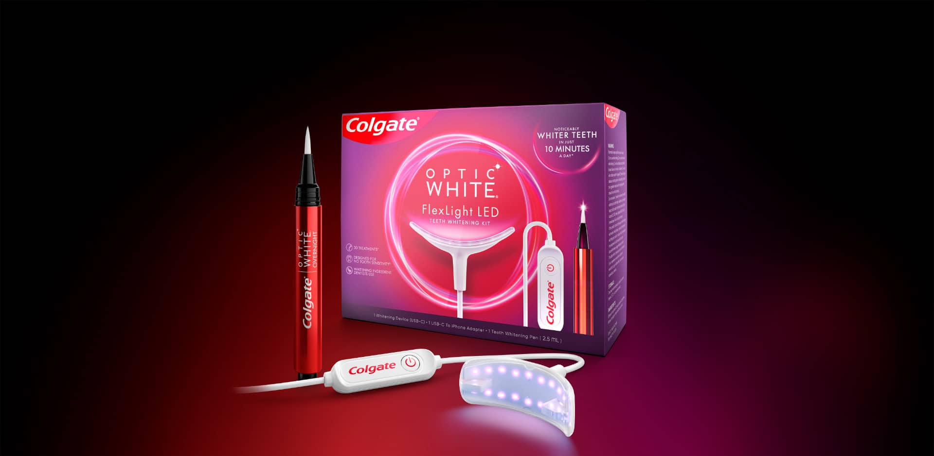 Colgate Optic White FlexLight LED Device Kit with teeth Whitening Pen Colgate Optic White FlexLight LED Device Kit with teeth Whitening Pen