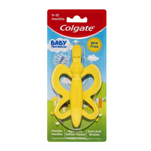 Colgate<sup>®</sup> Baby Toothbrush And Teether Extra Soft Bristles BPA Free 0-12 Months