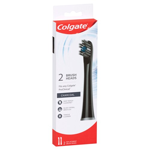 Colgate<sup>®</sup> Proclinical<sup>®</sup> Charcoal Black Replacement Electric Toothbrush Head Refills 2 Pack