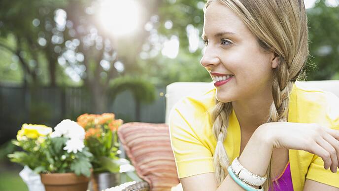 Woman smiling outdoors