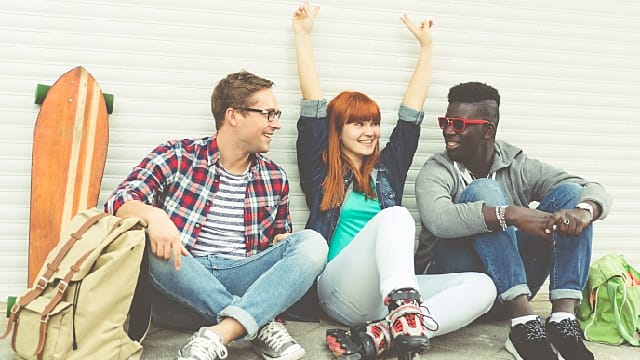 friends sitting down talking